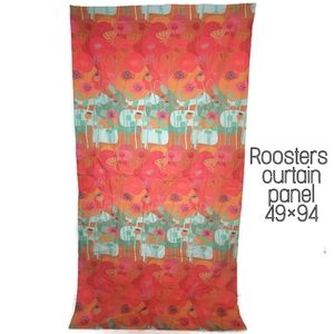 Roosters linen cotton retro floral curtain panel size 94x49. Pink orange green